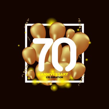 70 Yıl Dönümü Beyaz Altın Balon Vektör Şablonu Tasarım İllüstrasyon