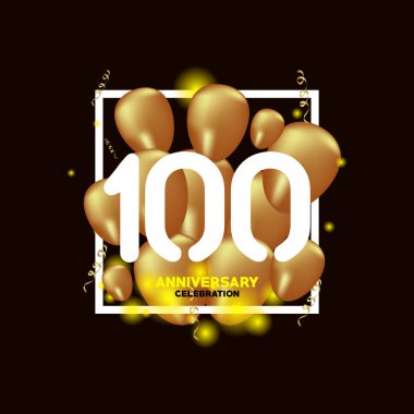 100 Yıl Dönümü Beyaz Altın Balon Vektör Şablonu Tasarım İllüstrasyon