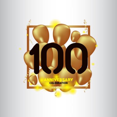 100 Yıl Dönümü Siyah Altın Balon Vektör Şablonu Tasarım İllüstrasyon