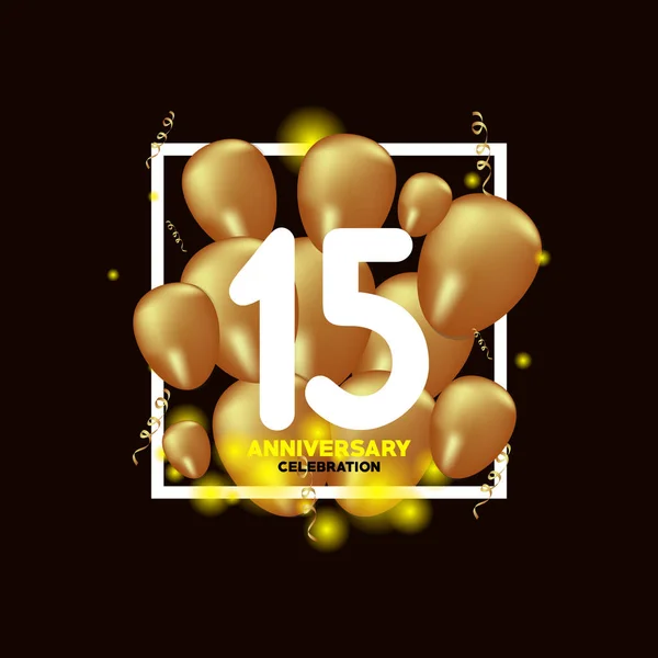 Aniversário de 15 anos White Gold Balão Vector Template Design Ilustração — Vetor de Stock