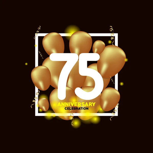 75 έτος επέτειος λευκό χρυσό μπαλόνι διανυσματικό πρότυπο σχεδίαση εικόνα — Διανυσματικό Αρχείο