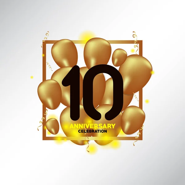 10 anos de aniversário preto ouro balão vetor modelo Design Ilustração — Vetor de Stock