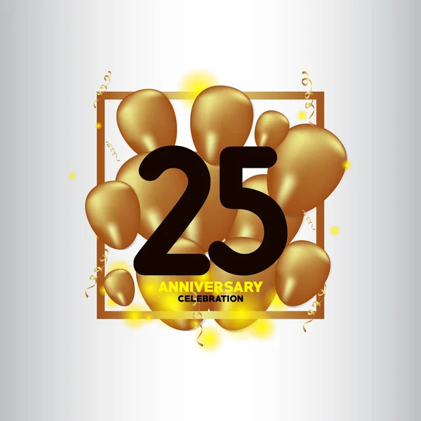 25周年黑色金气球矢量模板设计插图 — 图库矢量图片