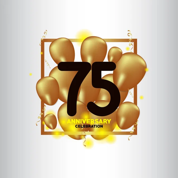 75 έτος επέτειος μαύρο χρυσό μπαλόνι διανυσματικό πρότυπο σχεδιασμού απεικόνιση — Διανυσματικό Αρχείο