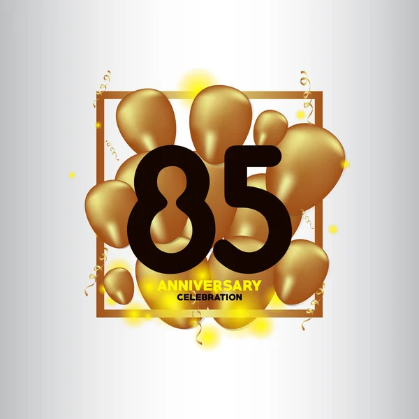 Aniversário de 85 anos Black Gold Balão Vector Modelo Design Ilustração — Vetor de Stock