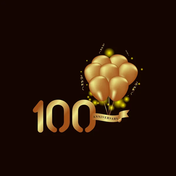 100 έτος επέτειος χρυσό μπαλόνι διανυσματικό πρότυπο σχεδίαση εικόνα — Διανυσματικό Αρχείο