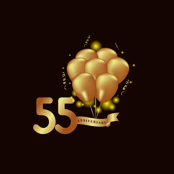 55 Jahre Jubiläum Gold Ballon Vektor Vorlage Design Illustration — Stockvektor