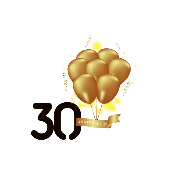 Illustrazione di progettazione del modello vettoriale del palloncino dell'oro nero di anniversario di 30 anni — Vettoriale Stock