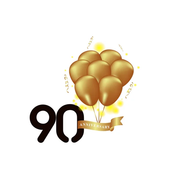Aniversário de 90 anos Black Gold Balão Vector Modelo Design Ilustração —  Vetores de Stock