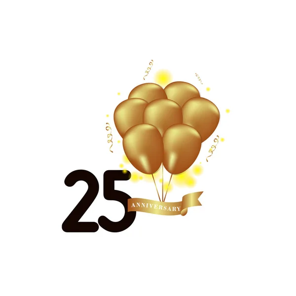 25 Year Anniversary Black Gold Balloon Vector Template Design Illustration — Stock Vector