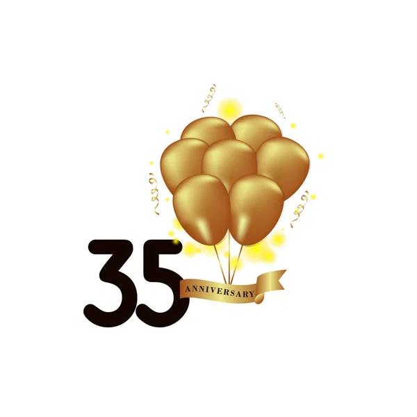 35 έτος επέτειος μαύρο χρυσό μπαλόνι διανυσματικό πρότυπο σχεδιασμού απεικόνιση — Διανυσματικό Αρχείο