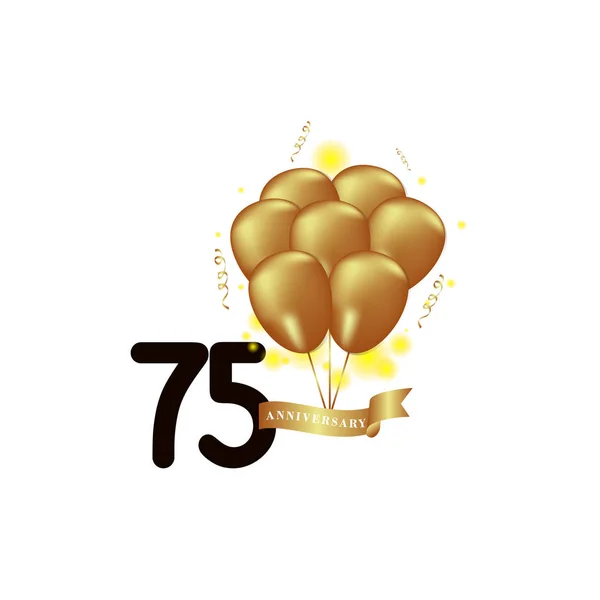 75 Year Anniversary Black Gold Balloon Vector Template Design Illustration — Stock Vector