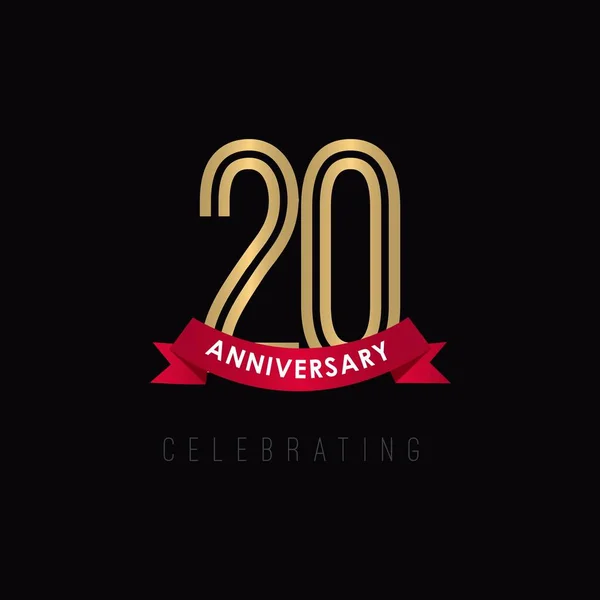20周年記念ラグジュアリーゴールドブラックロゴベクトルテンプレートデザインイラスト — ストックベクタ