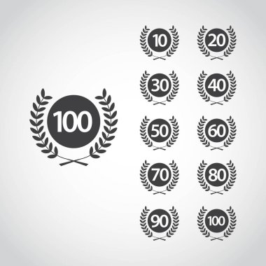 100 Yıl Yıldönümü Set 10 20 30 40 50 60 70 80 90 Vektör Şablonu Çizimi