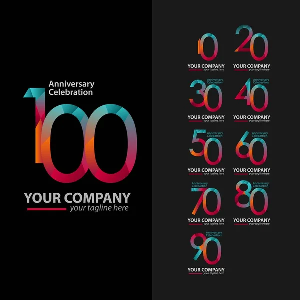 100 Year Anniversary Celebration Set Company Vector Template Design Illustration — Stock Vector