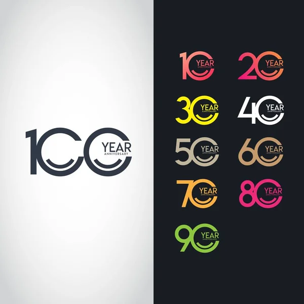 Conjunto de aniversário de 100 anos 10 20 30 40 50 60 70 80 90 Vector Template Design Illustration — Vetor de Stock
