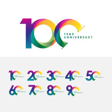 100 Yıl Dönümü Seti Vektör Şablonu Tasarım İllüstrasyon