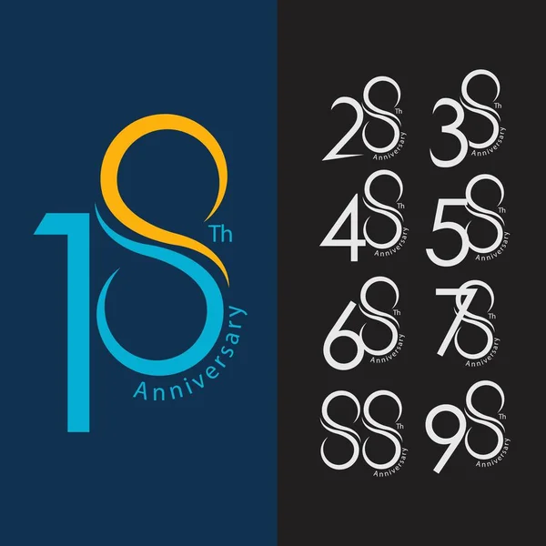 18 Anniversary Set Vector Template Design Ilustração —  Vetores de Stock