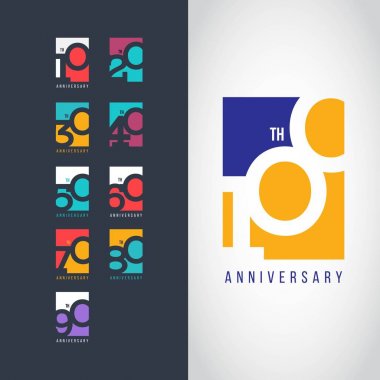 100 Yıl Yıldönümü Set 10 20 30 40 50 60 70 80 90 Vektör Şablonu Çizimi