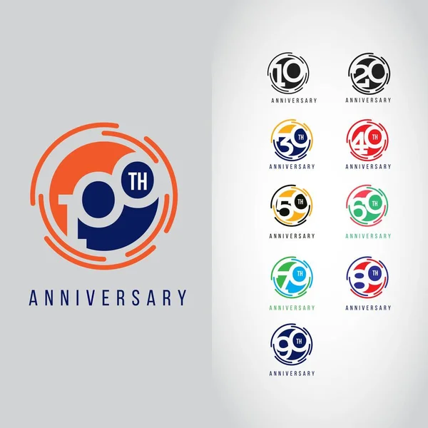 100 Yıl Yıldönümü Set 10 20 30 40 50 60 70 80 90 Vektör Şablonu Çizimi