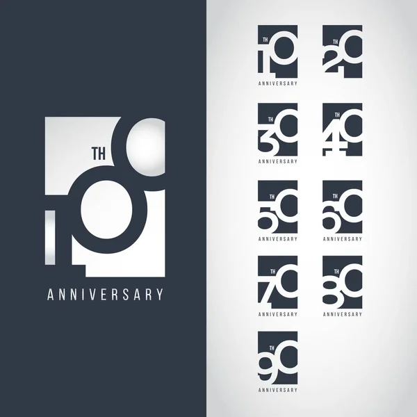 100 Yıl Yıldönümü Set 10 20 30 40 50 60 70 80 90 Vektör Şablonu Çizimi