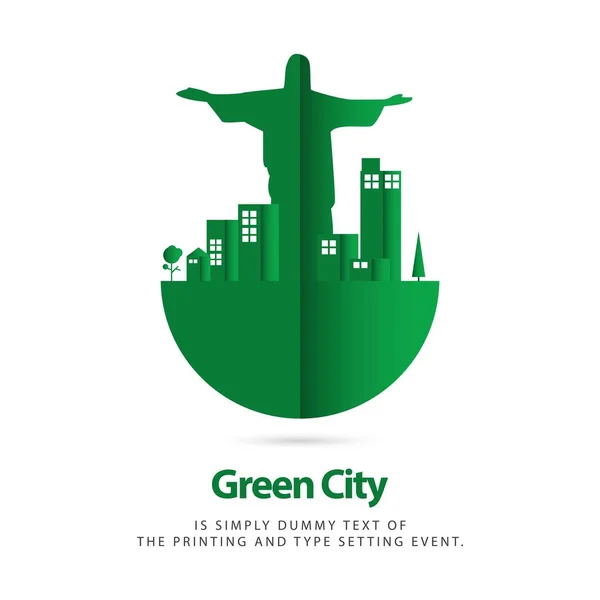 緑の都市ベクトルテンプレートデザインイラスト — ストックベクタ