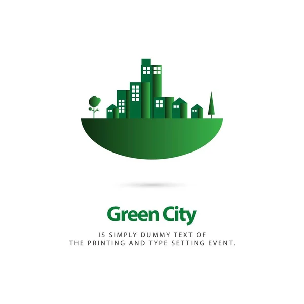 緑の都市ベクトルテンプレートデザインイラスト — ストックベクタ