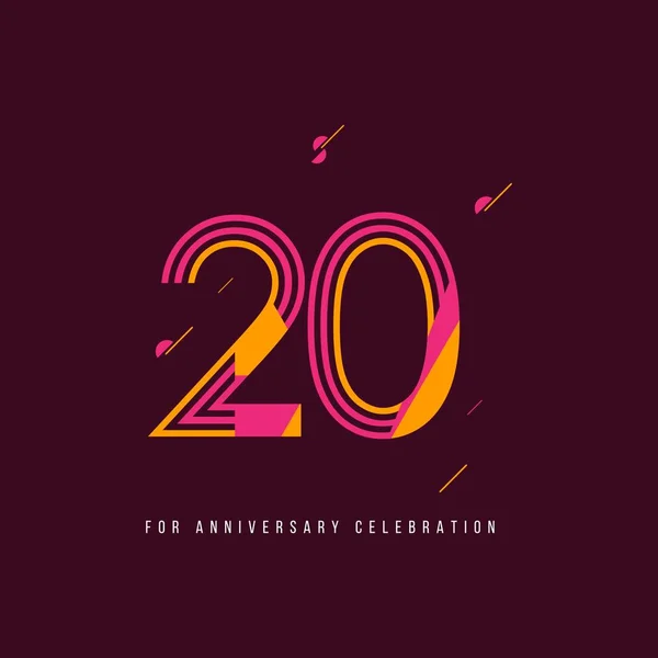 20 Año Retro Aniversario Celebración Vector Plantilla Diseño Ilustración — Archivo Imágenes Vectoriales