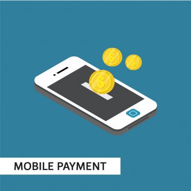 Mobil Ödeme Izometrik Vektör Şablonu Tasarım İllüstrasyon