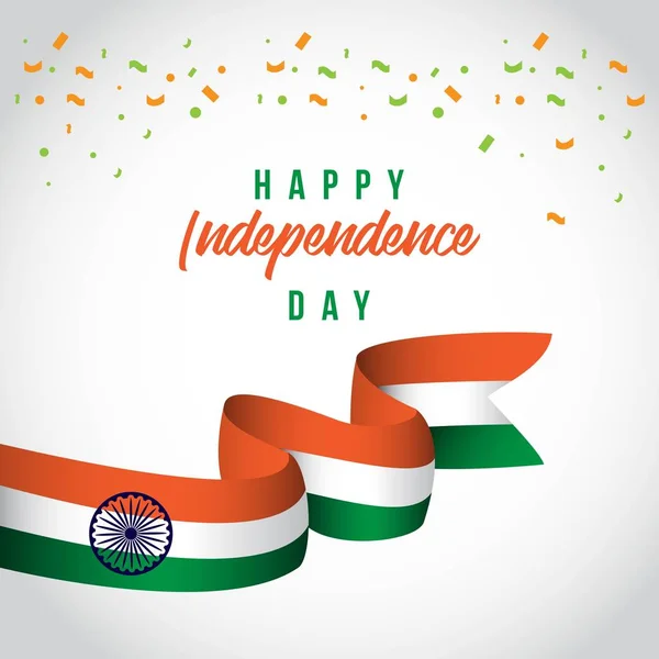 Felice India Independence Day Ribbon Vector Template Design Illustrazione — Vettoriale Stock