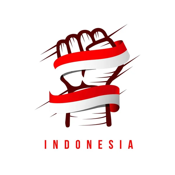 Ilustrasi Desain Templat Vektor Tangan dan Bendera Indonesia - Stok Vektor