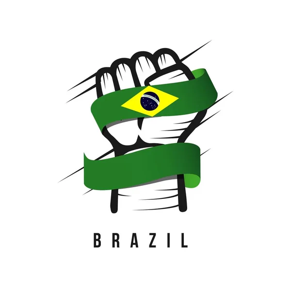 Mano y bandera Brasil Vector Plantilla Diseño Ilustración — Vector de stock