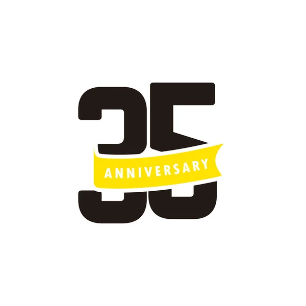 Numéro d'anniversaire de 35 ans avec illustration vectorielle de conception de modèle de célébration de ruban jaune — Image vectorielle