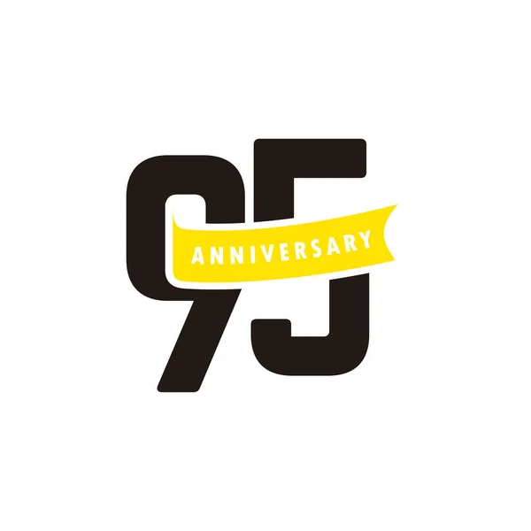 95 Años Número de Aniversario Con Cinta Amarilla Celebración Vector Plantilla Diseño Ilustración — Vector de stock