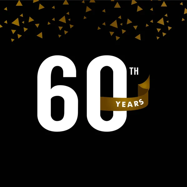 60 años número de aniversario con la celebración de la cinta de oro Vector Plantilla Diseño Ilustración — Archivo Imágenes Vectoriales