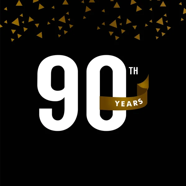 90 년 기념일 번호 와 골드 리본 축하 벡터 템플릿 디자인 일러스트 — 스톡 벡터