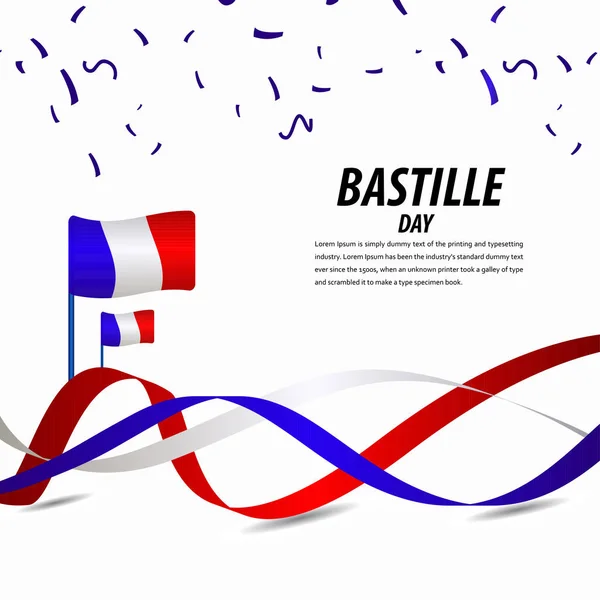 Happy Bastille Day Celebration, Poster, Ribbon banner vector template design illustration — Stock Vector