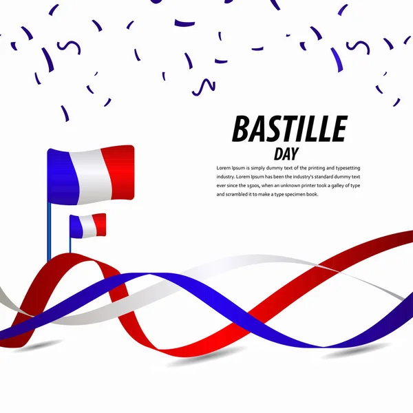Χαρούμενος εορτασμός ημέρα της Βαστίλλης, αφίσα, κορδέλα banner διανυσματικό πρότυπο σχεδίασης — Διανυσματικό Αρχείο