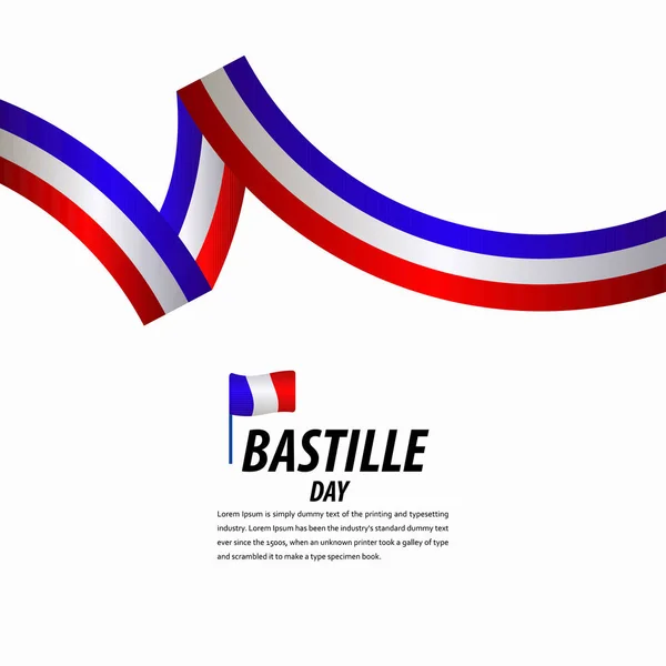 Feliz Dia da Bastilha Celebração, Cartaz, ilustração de design de modelo de vetor de faixa de fita —  Vetores de Stock