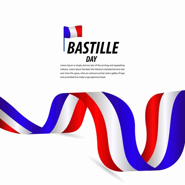 Happy Bastille Day Celebration, Affiche, Illustration vectorielle de gabarit de bannière de ruban — Image vectorielle