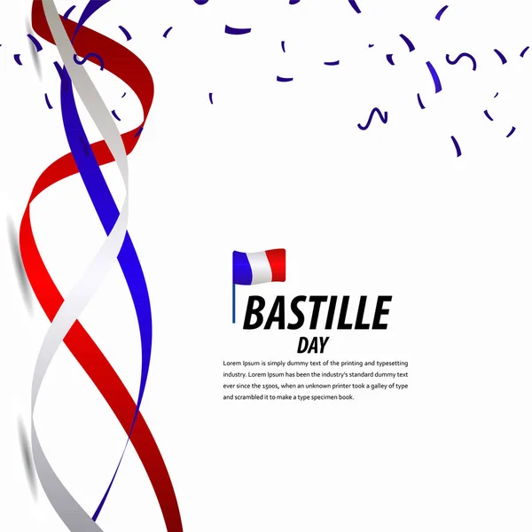 Happy Bastille Day Celebration, Affiche, Illustration vectorielle de gabarit de bannière de ruban — Image vectorielle
