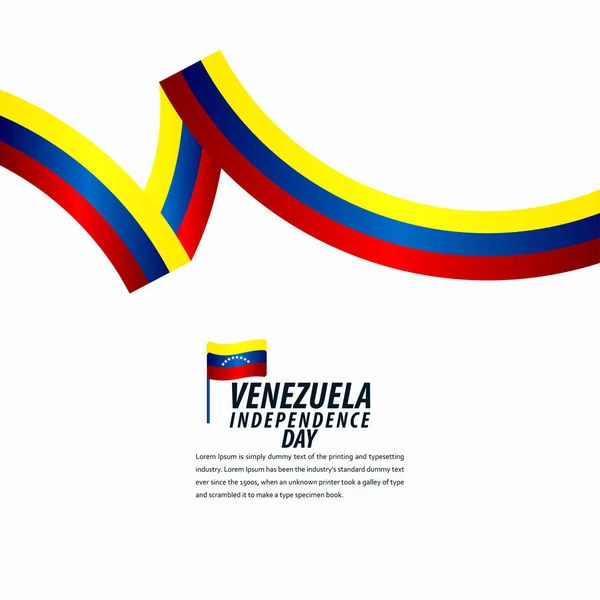 Χαρούμενη γιορτή της ανεξαρτησίας της Βενεζουέλας, κορδέλα πανό, εικονογράφηση υπόδειγμα σχεδιασμού αφίσα — Διανυσματικό Αρχείο