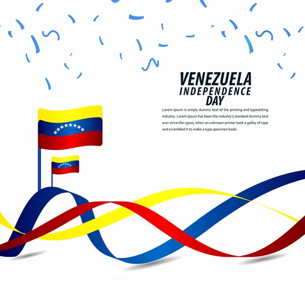 Happy Venezuela Independence Day Celebration, ribbon banner, poster template design illustration — Stock Vector