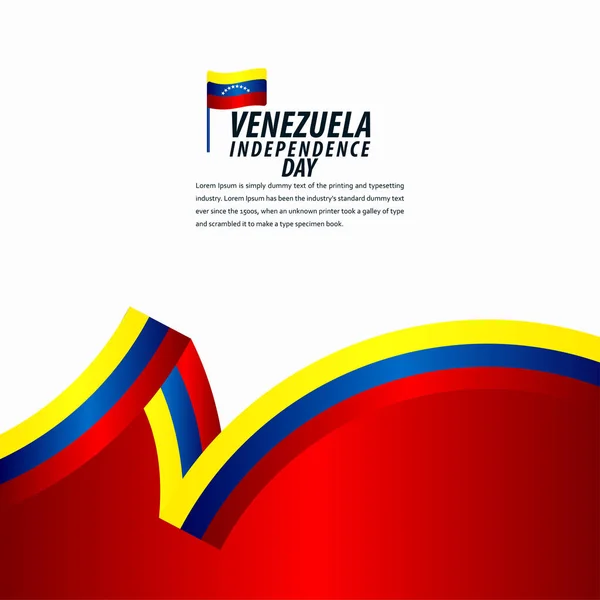 Felice festa dell'indipendenza venezuelana, bandiera a nastro, illustrazione del design del modello di poster — Vettoriale Stock