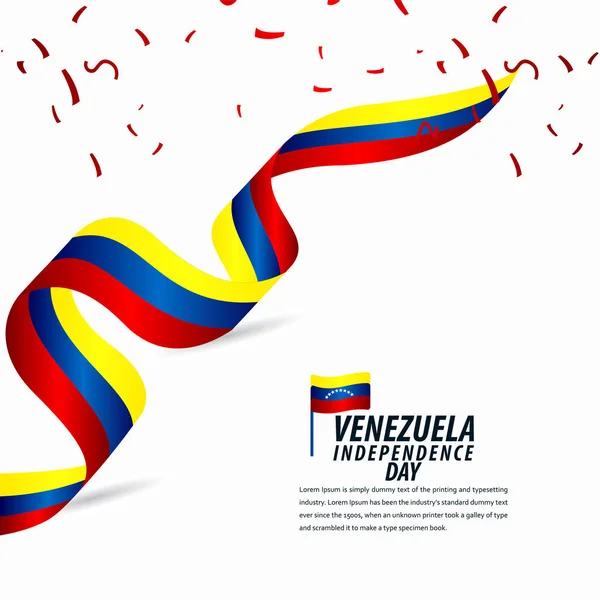Felice festa dell'indipendenza venezuelana, bandiera a nastro, illustrazione del design del modello di poster — Vettoriale Stock