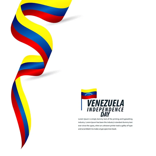 Felice festa dell'indipendenza venezuelana, bandiera a nastro, illustrazione del design del modello di poster — Vettoriale Stock