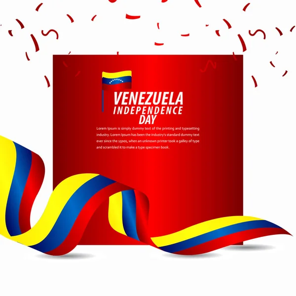 Felice festa dell'indipendenza venezuelana, bandiera a nastro, illustrazione del design del modello di poster — Vettoriale Stock