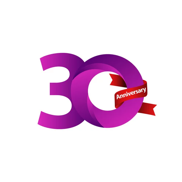 30周年庆祝紫色条带矢量模板设计图例 — 图库矢量图片