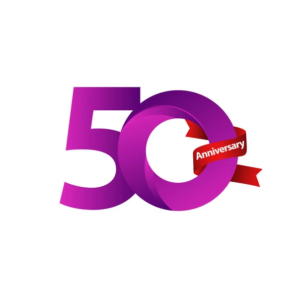 50 Jahre Jubiläumsfeier Purple Ribbon Vector Template Design Illustration — Stockvektor