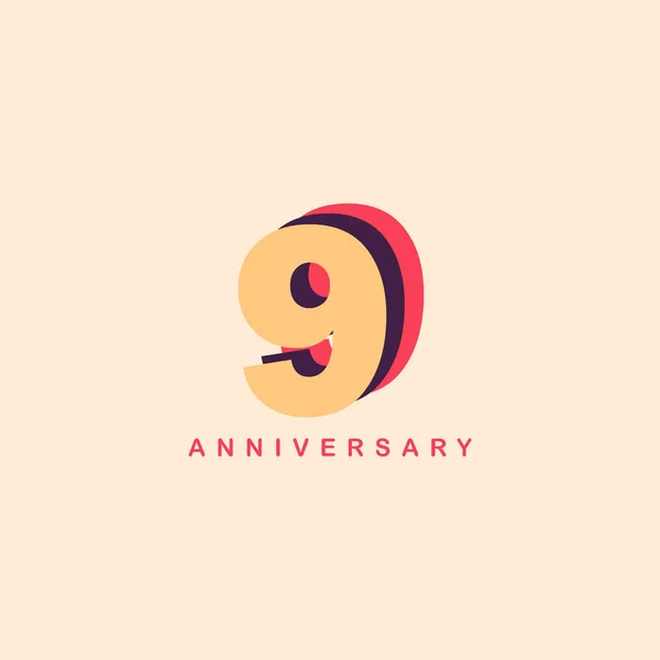 9 Anos Anniversary Vector Template Design Ilustração —  Vetores de Stock